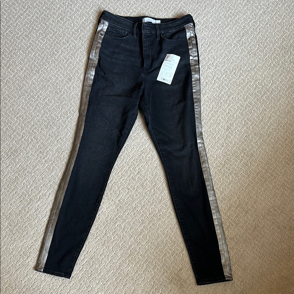 Athleta Black Skinny Jeans with Silver Side Stripe